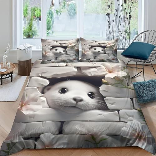 Tier Biber Bettwäsche-Sets Mit Kissenbezügen,3D Bettwäsche 100% Mikrofaser,Dick Und Weich,Geeignet Für Jungen Und Mädchen Für Einzel- Und Doppelbetten 90X190 cm - Anti-Allergie -531I580J044