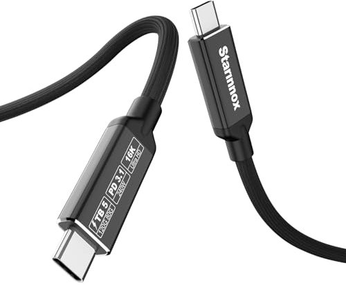 Câble Thunderbolt 5 de 0.5mètres USB 80G 240 W, avec augmentation de bande passante jusqu'à 120 g, écran HD 8K/16K, charge rapide de 240 W, compatible avec Thunderbolt 4, Thunderbolt 3 et USB-C (0.5m)