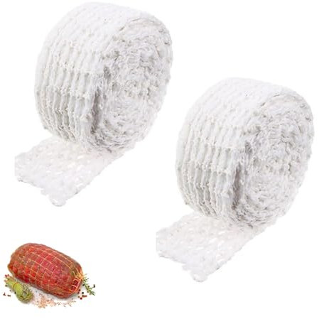 2 Piezas Rollo de Red para Carne Blanco Elástica Malla para Asar Carne de 3m Red de Hilo de Carnicero para Cocinar Carne y Hacer Salchichas