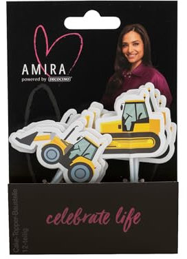 DECOCINO meets AMIRA - Cake Topper Baustelle 12-tlg - ideal als Deko für Kuchen, Muffins und Torten, Jungsdeko, Bagger, Traktor, Muffintopper, Deko, Dekoration Geburtstag, Party