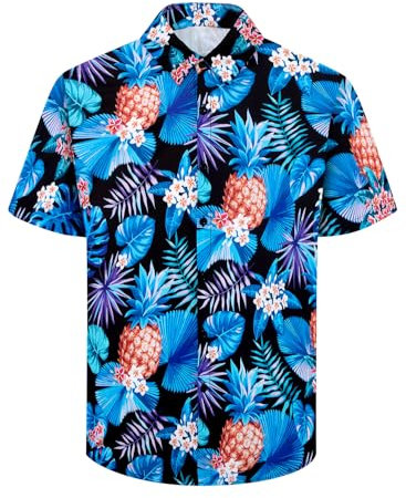 XiaoMoSha Mens Hawaiian Shirts Short Sleeve Wrinkle Free Button Down Summer Casual Shirt for Men Tropical Holiday Beach Funky Party Tops, HawaiianPineapple, XXL