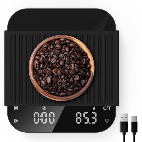 Diyife Báscula de Café Digital con Temporizador, 0.1g/3kg-Carga USB | Escala de Café con LED Display, Tara, Cubierta de Silicona, para Espresso y Goteo, Laboratorio, Joyería