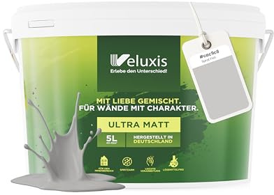 Veluxis® Pintura de pared gris para interiores - 5 litros y opacidad clase 1, sin vetas, antigoteo, ecológica y sin COV (Sprat Fish)