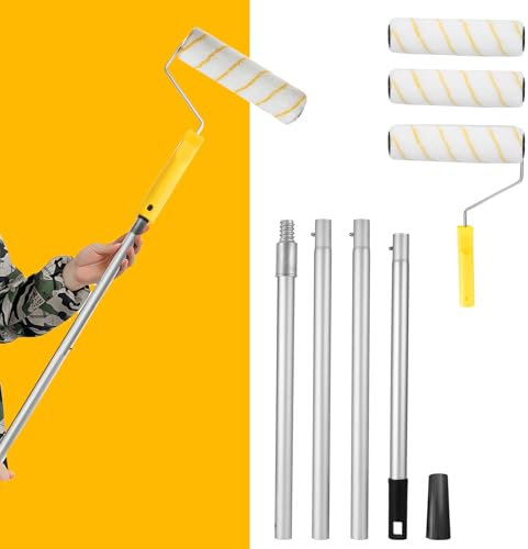 Paint Roller Set, Extendable Paint Rollers with Extended Detachable Thickended Pole, 9 Inch Long Household Wall Painting Tool for Walls and Ceiling Painting on Smooth and Semi-Rough Surfaces