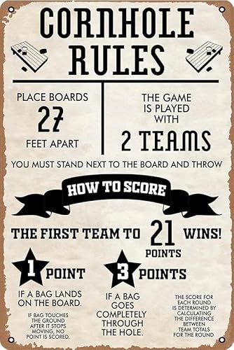 Cornhole Rules 8x12 Inch Metal Tin Sign Funny Rustic Outdoor or Game Room Decor