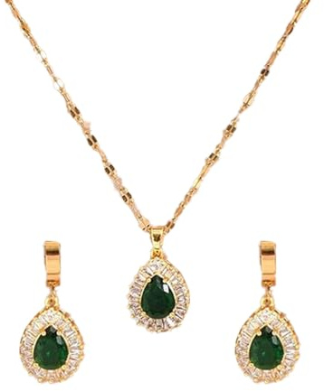 Auriselle Strass Schmucksets Damen, 2-Teiliges Schmuck Set Braut Tropfen Anhänger Halskette Ohrring Set Smaragdgrünen Strasssteinen Glänzend, Hochzeit Jewelry Ketten Verstellbare Länge Mädchen, Grüne