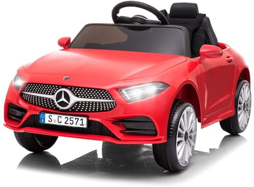 LALAHO Mercedes-Benz Kinder Elektroauto 12V – Mit 2,4G Fernbedienung, MP3-Player, LED-Lichtern & Hupe – Elektrisches Spielzeugauto für Kinder (Rot)