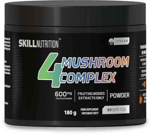 SKILL Nutrition 4 Mushroom Complex | 180 g | Extrakte aus Löwenmähne, Reishi, Chaga, Cordyceps | Standardisierte Pilzextrakte | Natürliche Unterstützung für Vitalität & Wohlbefinden