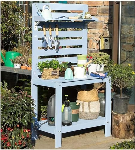 ASerZenith Werkbank Aus Massivholz, Gartentisch, Pflanztisch, Outdoor-Pflanztisch, Gartentisch Mit Haken