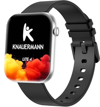 Knauermann Lite 4 rettangolare argento – cinturino in silicone nero – Pacchetto Premium