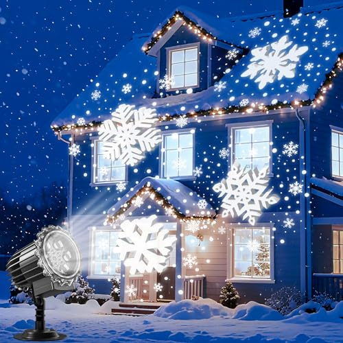 Projecteur de Noël pour l'extérieur, projecteur lumineux LED 9 W en forme de flocon de neige, lampe de projection étanche en forme de flocon de neige (Neige)