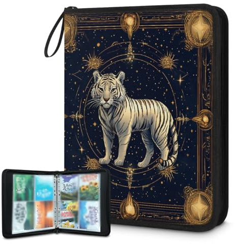 Sammelkartenbinder mit 4 Taschen, für 400 Karten mit 50 abnehmbaren doppelseitigen Hüllen, Sportkartensammlung, Albumordner, kompatibel mit TCG MTG-Spielkarten (Chinesischer Sternzeichentiger)
