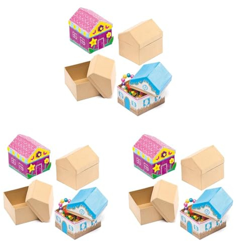 Baker Ross Pappschachteln Haus für Kinder zum Bemalen und Verzieren (4 Stück), Sortiert (Packung mit 3)