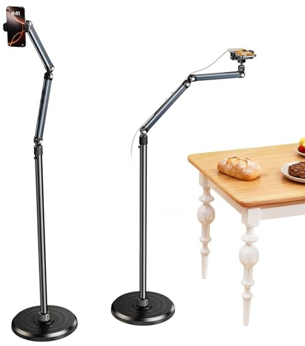 NIFBANG Overhead Phone Stand Floor Stand, Mobile Phone Holder for Bed Desk, Adjustable 360° Rotatable Long Arm Phone Tripod Stand for Video Recording, Phone Mount for iPhone 17 16 Samsung Android