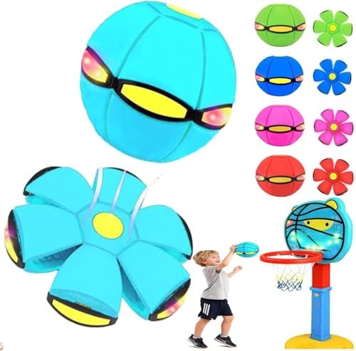 Gahwa Magische Fliegende Untertasse,2026 Neuer Hüpfball für Kinder, Eltern-Kind-Interaktion, leuchtendes Haustierspielzeug für Pädagogische Körperübungsreaktion, mit 6 Lichtern (Light Blue)