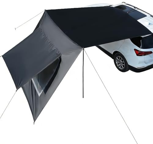 Toldo para caravana de 9 x 16 pies, toldo para furgoneta, tienda de campaña, toldo impermeable y protector solar, refugio solar, lona de camping al aire libre con poste (negro)