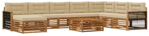 vidaXL Outdoor-Sofagarnitur 9 pcs Natur und Beige Massivholz Akazie, Gartenmöbel, modernes Outdoor-Sofa-Set, Akazienholz, modulares Sofa, ideal für Pool und Terrasse