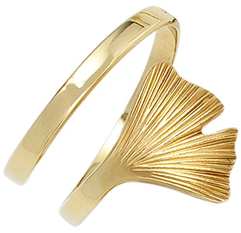 Jobo Damen Ring Ginko Ginkgo offen breit 375 Gold Gelbgold teil matt Goldring Größe 60