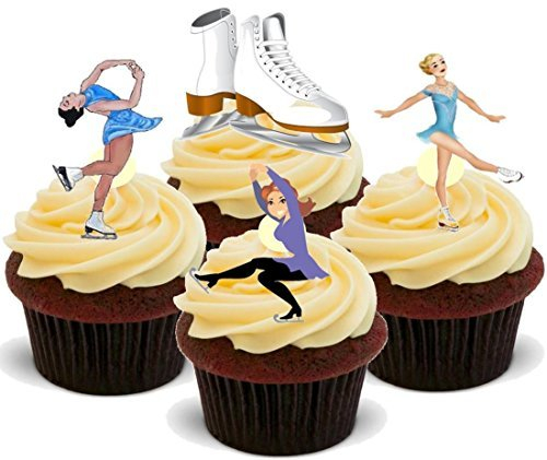 Ice Skating Skater Colourful Mix with Skates - Fun Novelty Birthday Premium Stand UP Edible Wafer Card Cake Toppers Decoration