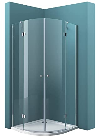 Eckdusche 80x80 cm, Klarglas, 6 mm ESG-Sicherheitsglas & Lotuseffekt, Viertelkreis-Dusche mit 2 Pendeltüren, Duschkabine R02k, Inkl. Duschtasse