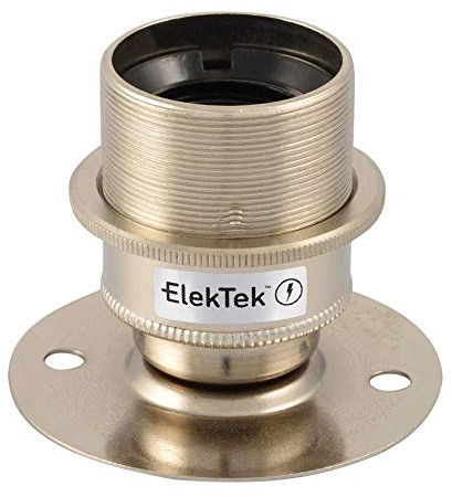 ElekTek Lampenfassung aus Nickel, E27, mit Lampenschirmring, ES-Edison-Schraube, flacher Boden, passend für BESA-Rohrdosen, 50 mm Mittelbefestigungen, hergestellt in Großbritannien