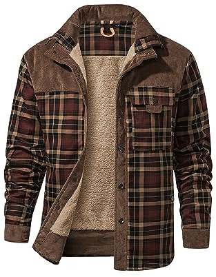 Mr.Stream Homme Casual Manches Longues à Carreaux Flanelle Bouton fourrée Chaud Chemise Sherp Veste 3251 Coffee M