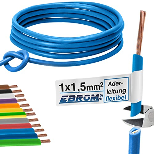 Aderleitung Verdrahtungsleitung - Einzelader flexibel 1,5 mm2 - PVC Leitung - H07V-K 1,5 mm² - Farbe: hellblau - viele Längen in 5 Meter-Schritten lieferbar, Ihre Länge: 10 m