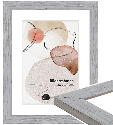 WANDStyle Bilderrahmen Grau 20x20 cm quadratisch aus Holz im Landhaus-Stil zum Aufhängen, Fotorahmen Made in Germany - H750