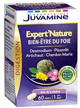 JUVAMINE - Expert Detox du Foie 3-en1 - Artichaut - Charbon Marie - Desmodium - Pissenlit - Detox et Drainage du Foie - Bien-être Hépatique - 60 Jours - Fabriqué en France