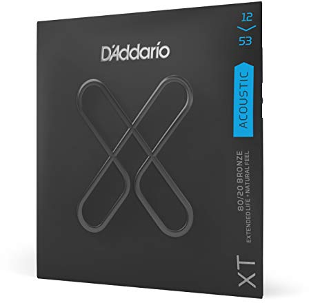 D'Addario Guitar Strings - Coated Acoustic Guitar Strings - XT 80/20 Bronze - For 6 String Guitar - Extended Life, Natural Feel - XTABR1253 - Light, 12-53