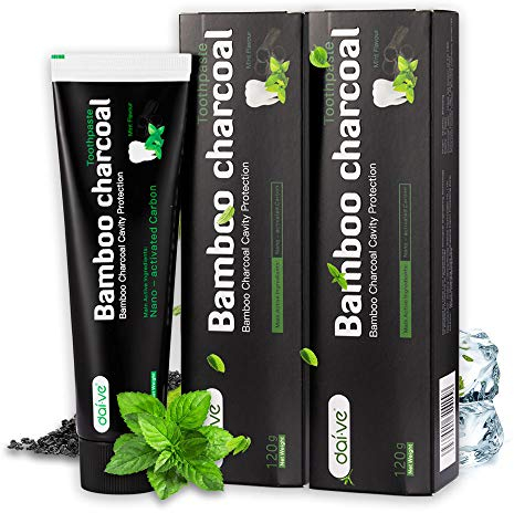 2 Pack 240g Activated Charcoal Teeth Whitening Toothpaste - Teeth Whitener with Bamboo Charcoal Black Toothpaste, No Fluoride