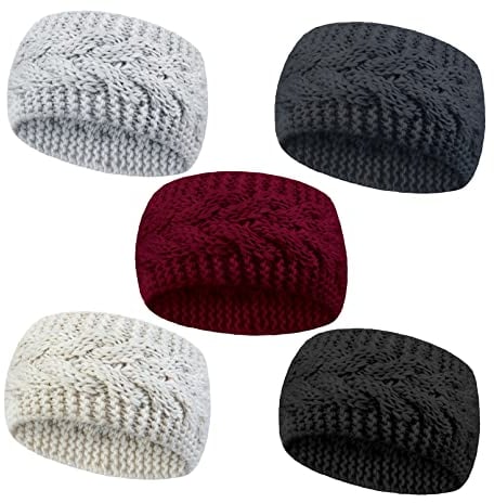 5 Stück Winter Gestrickt Stirnband Damen, Stirnbänder Gestrickte Frauen Haarband Häkelarbeit Winter Stirnband Ohrenwärmer Mädchen Haarbänder Kopfband Elastische