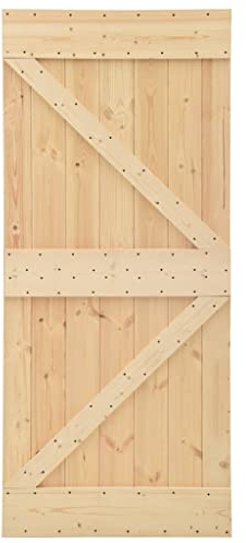 vidaXL Kiefernholz Massiv Schiebetür mit Beschlag Schiebetürsystem Schiebetürbeschlag Holztür Holzschiebetür Tür Laufschiene 90x210cm