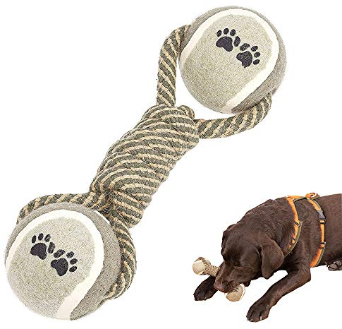 BINGXIAN Hundespielzeug aus Seil, Hundeseilspielzeugball, Geflochtenes Seil mit Tennisbällen, Interaktives Hundespielzeug für kleine mittelgroße Hunde Welpentraining Spielen Zahnreinigung