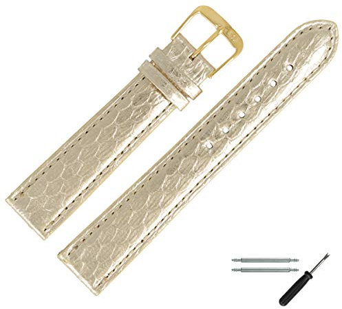 MARBURGER Uhrenarmband 18mm Leder Gold Schlange - Werkzeug Montage Set 4061818100220