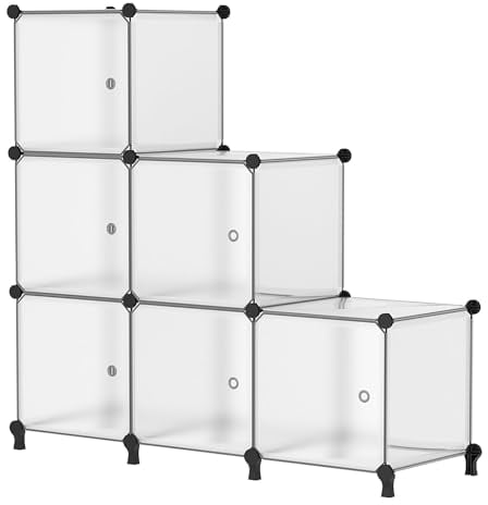 AWTATOS Steckregal 6 Würfel Aufbewahrungssystem Kombiregale mit Türen Regal Würfel DIY Multifunktional Regalsystem Regal Modular Für Wohnzimmer, Schlafzimmer, Bad Durchsichtig Weiß ULPZ007