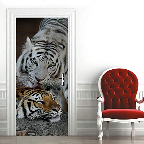 SHOMEY 3D Türtapete Weißer Tiger 77 x 200 cm Selbstklebend TürPoster Türaufkleber Fototapete Abziehen und Aufkleben Türfolie Poster Tapete