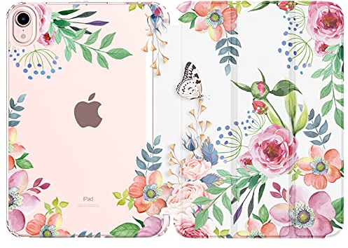 MoKo Hülle Kompatibel mit Neues iPad Mini (A17 Pro) 2024, iPad Mini 6.Generation Tasche 2021 (8,3-Zoll), Weiches TPU Transluzent Rückendeckel Schlankes Etui für iPad Mini 7/6 Gen, Duftende Blume