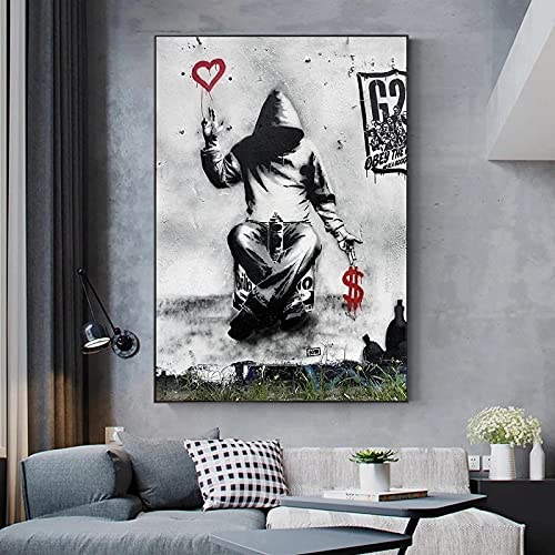 Banksy Love Over Money Leinwand Gemälde Poster und moderne Drucke Wandkunst Bilder Industrial Style Wohnzimmer Dekor 80x120cm (32x47in) Ungerahmt