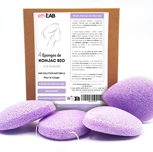 Bio-Konjac-Schwamm für das Gesicht mit Lavendel | Set mit 4 Schwämmen in Tropfenform | Natürlich reinigender Gemüseschwamm
