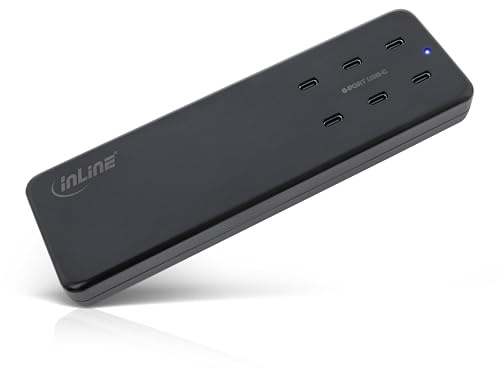 InLine USB-C Ladegerät, Multiport Netzteil, 6X USB-C, 120W, GaN, Power Delivery 3.0, Schnellladegerät, Desktop & Wandmontage, schwarz, 31516I