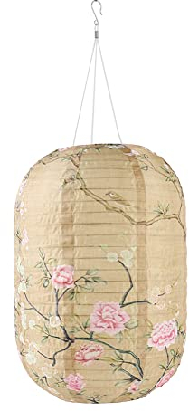 Linterna solar de 10 pulgadas con impresión japonesa china, decoración de jardín linterna solar de estilo tradicional de tela para exteriores lámparas colgantes decorativas