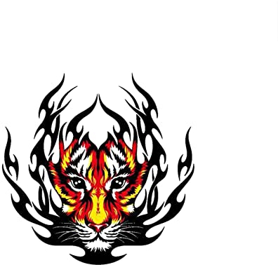 BYNYXI Flamme Tiger Auto Aufkleber, Tigerkopf Motorhaube Aufkleber 3D Feuer Auto Karosserie Körper Aufkleber Kratzer Emblem Sticker PVC Wasserdicht Aufkleber für Laptop Wand Motorrad-20cmx20cm