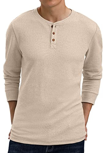 Sailwind Mens Long Sleeve T Shirt Henley Waffle Tops for Men Casual Sweatshirts(Khaki, XL)