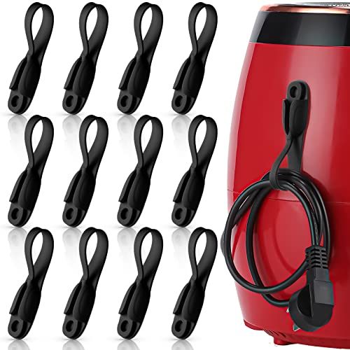 12 Stück Kabelhalter Kabel Organizer für Küchengeräte Selbstklebende Kabelaufwickler Klebrige Silikon Kabelbinder für Datenkabel Heißluftfritteuse Toaster Haus (Schwarz)