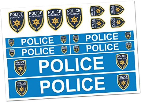 Finest Folia Police Aufkleber Set Sticker für Auto Boot Caravan Bus Bike Fahrrad Dreirad Rutschauto Spielauto Modellbau Helm RC Car Plakette (R023 Police)