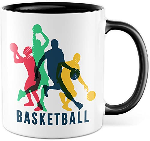 Tazza da basket regalo tazza da caffè idea regalo giocatore di basket tazza da caffè con motivo basket, tazza da tè sport appassionati di basket giocare a basket (bianco/nero)