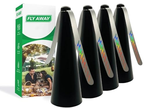Fly Away - 4 Pack Outdoor Fly Repellent Fan, Outside or Inside Table use, Restaurant, Barbeque, Events, Deter Flies, Wasps, Bees, Other Moscas and Bugs Away, Battery Operated, Tabletop, Hanging Hook.