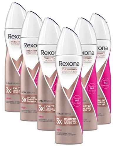 Rexona Maximum Protection Anti-Transpirant Spray Fresh mit 48 Stunden Schutz gegen starkes Schwitzen und Körpergeruch 150 ml 6 Stück