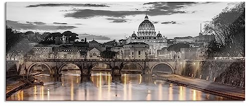 Pixxprint Glasbild Panorama, Wandbild aus Echtglas, der Basilika St. Peter in Rom, 100x40 cm, inkl. Aufhängung und Abstandshalter